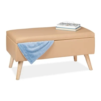 Afbeelding van Relaxdays bankje met opslagruimte kunstleer gepolsterd opbergbank 40 liter zitbank beige