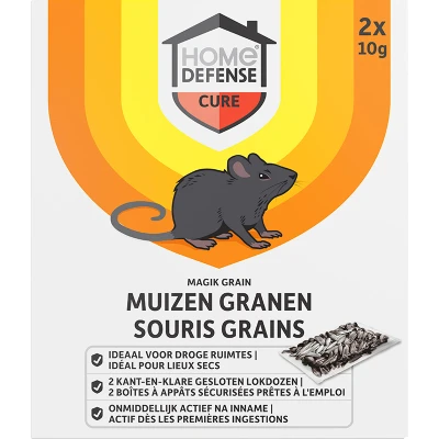 Afbeelding van HOME DEFENSE® Muizenlokdoos granen &#039;Magik Grain&#039; 2 stuks Muizengif Muizenval Muizen bestrijden (korrels) Werkt binnen 24 uur