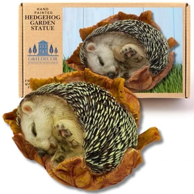 Afbeelding van G&amp;H Decor Tuinornamenten in dierenvorm, realistisch 14 cm slapend egelbeeld, handbeschilderd sculptuur, ingewikkelde details voor binnen en buiten,