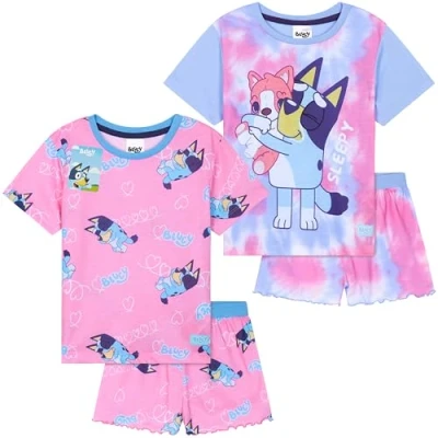 Afbeelding van Get Trend Set van 2 pyjama&#039;s voor meisjes, pyjama, shorts, zomer, korte nachtkleding kinderen of jongeren, cadeau Multi Bluey, 5 6 jaar
