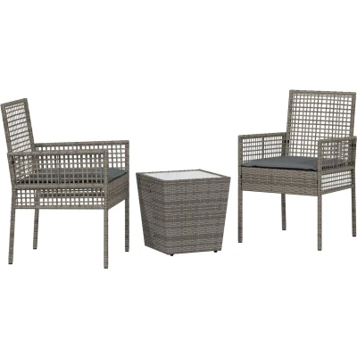 Afbeelding van vidaXL 3 delige Bistro Set voor de Tuin met Kussens Grijs Poly Rattan