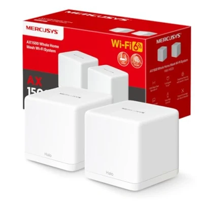 Afbeelding van MERCUSYS wifi 6 Mesh AX1500 Mbps Halo H1500X (2 stuks), dekking tot 350 m², verbind 150 apparaten, dual band wifi, oplossing voor het hele huis, 3 gigabit poorten