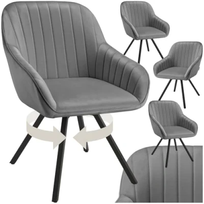 Afbeelding van tectake Set van 4 eetkamerstoelen Draaifauteuil in Fluwelen Look Woonkamerstoel, Gestoffeerde Stoel grijs