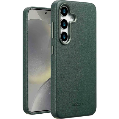 Afbeelding van Accezz Hoesje Geschikt voor Samsung Galaxy S25 MagSafe Leather Backcover groen