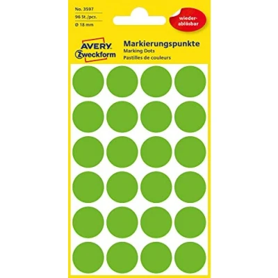 Afbeelding van Avery Zweckform Etiket 18 mm, groene puntmarkering, herpositioneerbaar, 96 stuks