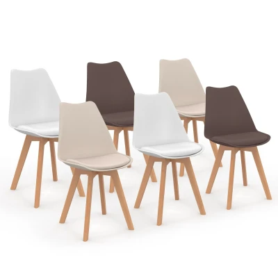 Afbeelding van IDMarket Set van 6 Scandinavische stoelen SARA Mix Color taupe, beige en wit