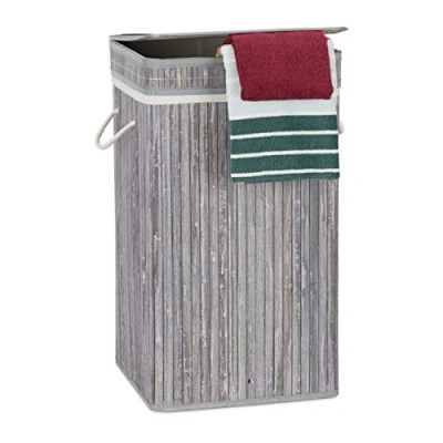 Afbeelding van Relaxdays wasmand bamboe wasbox opvouwbaar 70 liter vierkant 63 x 36 cm grijs
