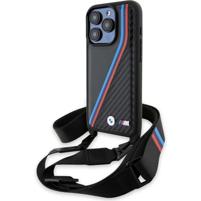 Afbeelding van BMW Backcase hoesje geschikt voor iPhone 15 Pro Effen Zwart Kunstleer