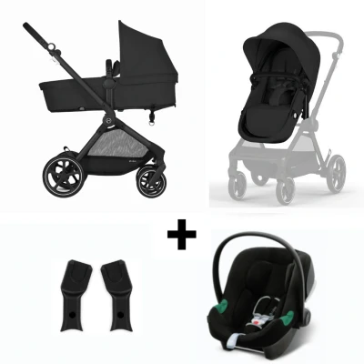 Afbeelding van Cybex Kinderwagen Eos Basic Moon Black Met Autostoel Aton B2 En Adapterset