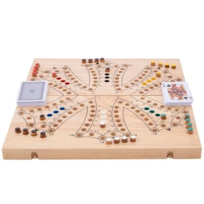 Afbeelding van Engelhart 350264 Jeu de Tock en Bois XL 6 Joueurs Coffret d&#039;hévéa pliable Société Traditionnel Canadien Parcours avec Cartes 2 à partir ans