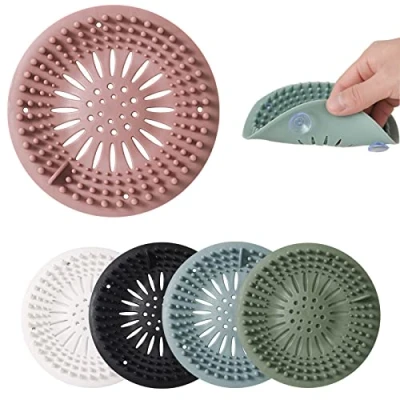 Afbeelding van Set van 5 universele siliconen haarfilters met zuignappen voor badkamer, badkuip en keuken