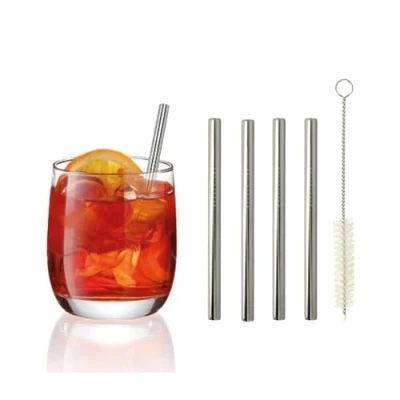 Image de Metaltex Lot de 4 pailles courtes et droites en acier inoxydable, 12,5 cm, réutilisables