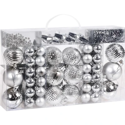 Afbeelding van Kerstboom decoraties Set van 66 zilver
