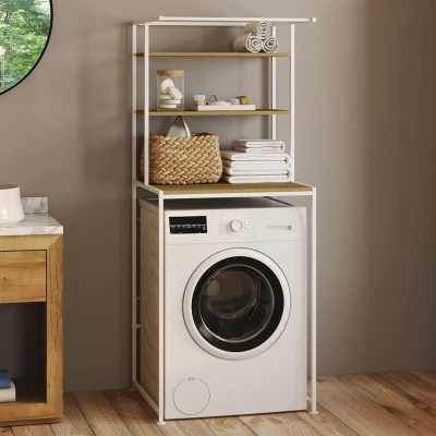 Image de Meuble étagères dessus machine à laver DETROIT métal blanc IDMarket