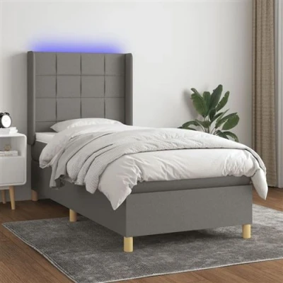 Afbeelding van vidaXL Boxspring met matras en LED stof donkergrijs 90x200 cm