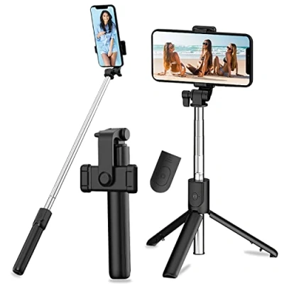 Image de Perche Selfie Trépied, 3 en 1Perche Bluetooth, Stick Trépied Bâton Bluetooth Extensible Télescopique Monopode Réglable avec Télécommande Amovible &amp; Support Stable