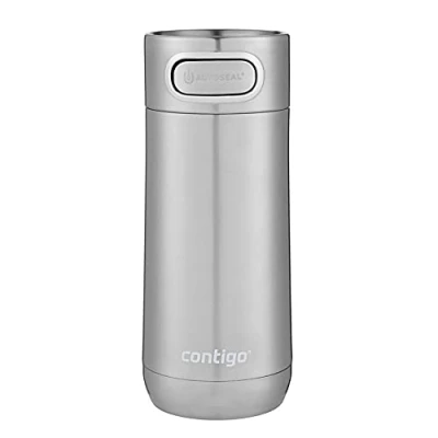 Afbeelding van Contigo Luxe Autoseal thermosbeker, roestvrijstalen beker to go, isoleerfles, lekvrij, koffiebeker vaatwasserbestendig, isoleerbeker met Easy Clean deksel, BPA vrij, 360 ml Stainless Steel