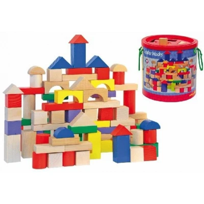 Afbeelding van 100 houten bouwblokken blank/gekl. 90905