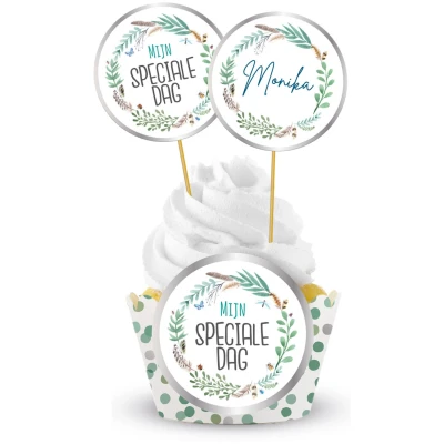 Afbeelding van Mijn speciale dag cupcake decoratie set 12 delig