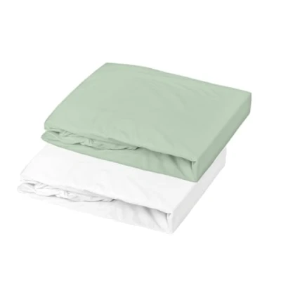 Image de Lot 2 drap housse Jersey 70 x 140 cm Blanc / Vert gris