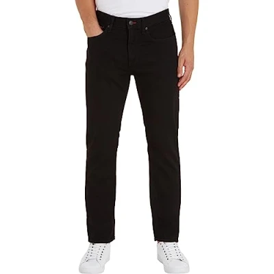 Image de Tommy Hilfiger Jean noir coupe droite pour homme Essentiels de vêtements hommes Jeans Core Denton UK Pantalon style classique fabriqué avec des matériaux durables