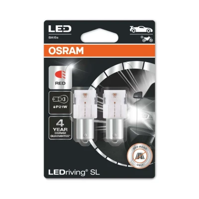 Afbeelding van Osram P21W LED Retrofit Rood 12V BA15s 2 Stuks