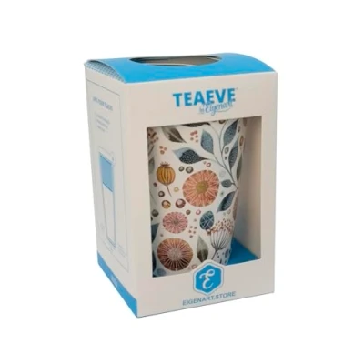 Afbeelding van Eigenart TeaEve &quot;Linnea&quot; theebeker 350ml dubbelwandig theezeefje voor losse thee wit bloemen