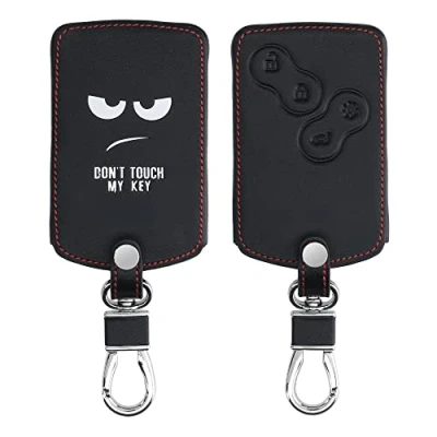 Afbeelding van kwmobile autosleutelhoes geschikt voor Renault 4 knops autosleutelkaart (alleen Keyless Go) Hoesje van imitatieleer in wit / zwart Don&#039;t Touch My Key design