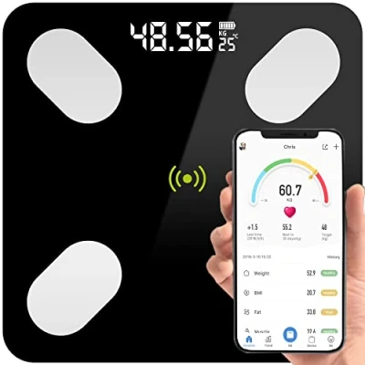 Afbeelding van Retoo Digitale bluetooth personenweegschaal met lichaamsanalyse van gehard glas, iOS app, Android intelligente weegschaal voor spiermassa, lichaamsvet, zwart