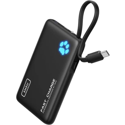 Afbeelding van INIU Power Bank, ultradunne 10.000 mAh powerbank met kleine maar krachtige oplaadkabel, USB C ingang en uitgang, 3 A drievoudige zaklamp