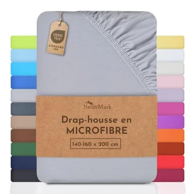 Image de NatureMark drap de lit en microfibre à prix réduit ! beaucoup tailles et couleurs marchandise marque (drap 140 x 200 160 cm, Gris Argenté)