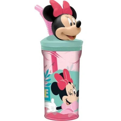 Afbeelding van Beker met Rietje Minnie Mouse 360 ml 3D Roze