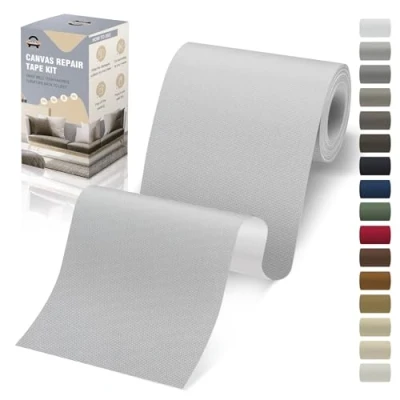 Afbeelding van Patch stof, zelfklevend, 10 x 200 cm, canvasstof, lichtgrijs, waterdicht, voor bank, tent, meubels, autostoel, ligstoel