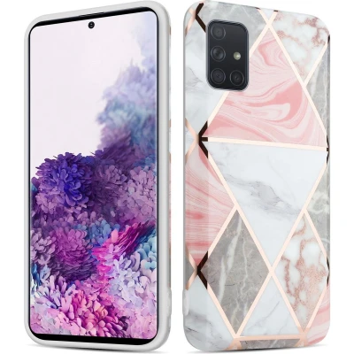 Afbeelding van Cadorabo Hoesje geschikt voor Samsung Galaxy A71 5G in Roze Grijs Wit Marmer No. 10 Beschermhoes gemaakt van TPU siliconen Case Cover met mozaïek motief