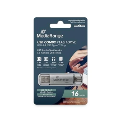 Afbeelding van MediaRange Combo MR935 USB stick 16GB 3.1 type C zilver