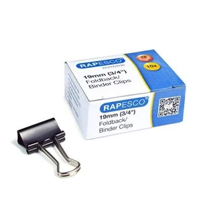 Afbeelding van Rapesco FBC190B1 dubbele cliptangen, 19 mm, zwart, 10 stuks