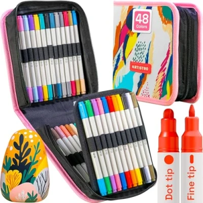 Afbeelding van 49 stuks acryl Dual Tip Paint Pennen Dot + fijne tips