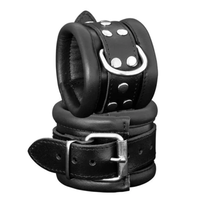 Afbeelding van Leren handboeien 6.5 cm breed gevoerd zwart