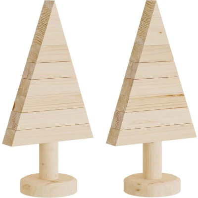Afbeelding van Kerstdecoraties kerstboom 2 st 30 cm massief grenenhout