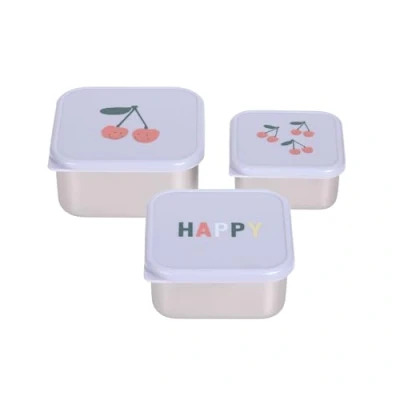 Image de LÄSSIG Lot de 3 boîtes à goûter pour enfant en acier inoxydable Happy Fruits Cherry