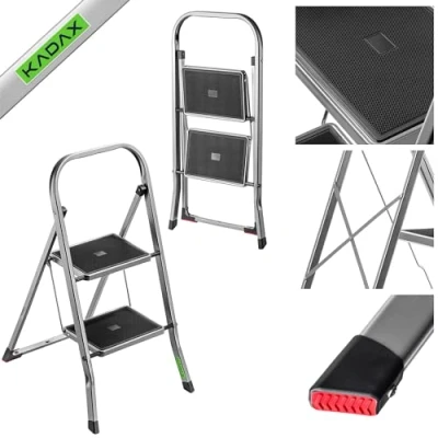 Afbeelding van KADAX Vouwladder van staal met belastbaarheid tot 150 kg, ladder klapbeveiliging, traptreden antislip treden (2 treden)