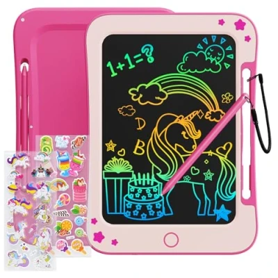Afbeelding van TEKFUN LCD schrijfbord voor kinderen vanaf 3, 4, 5, 6, 7 jaar, jongens en meisjes, 8,5 inch, magisch bord, kleurbord, verjaardagscadeau, Kerstmis (roze)