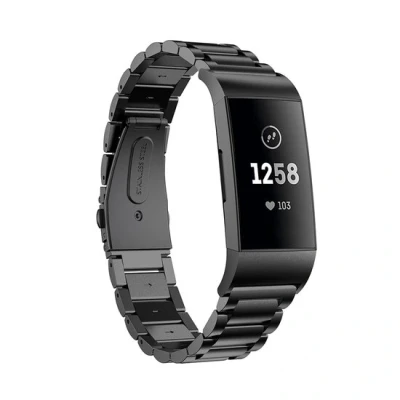 Afbeelding van Fitbit Charge 3 &amp; 4 metalen bandje Zwart Horlogebandje