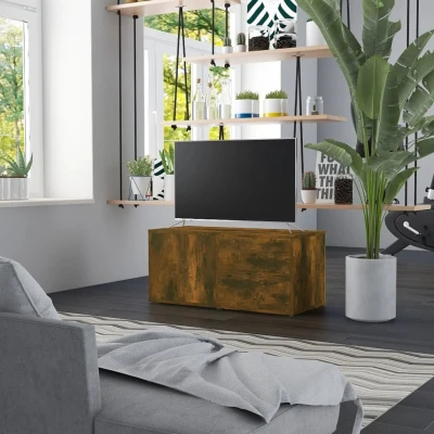 Afbeelding van Tv meubel 80x34x36 cm bewerkt hout gerookt eikenkleurig