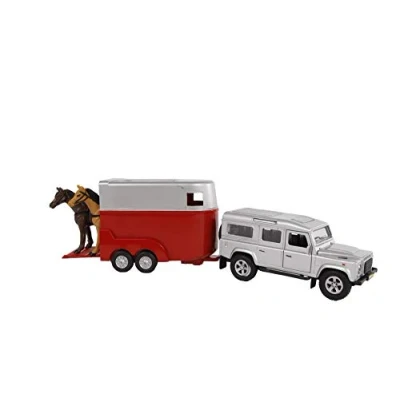 Image de Kids Globe Die Cast tirez Landrover avec remorque à chevaux