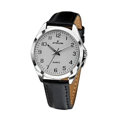 Afbeelding van ATRIUM Horloge Dames Zilver Analoog Leer Zwart Lederen Bandje Verstelbaar Duidelijk Quartz uurwerk Edelstalen sluiting A11 10