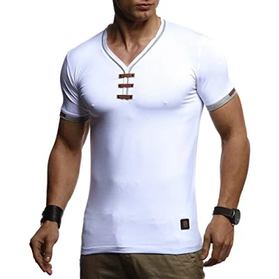Afbeelding van Leif Nelson Zomer T shirt voor heren V hals Cool met van katoen Casual basic korte mouwen heren, Wit