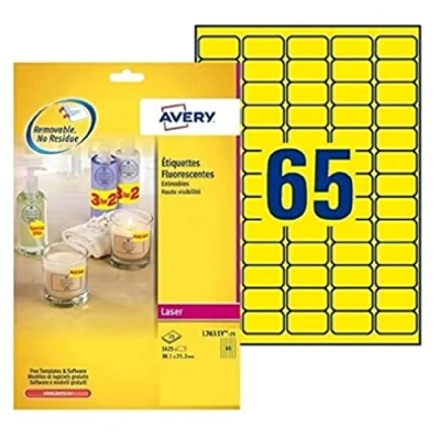 Afbeelding van Etiket Avery L7651Y 25 38.1x21.2mm neon geel 1625stuks