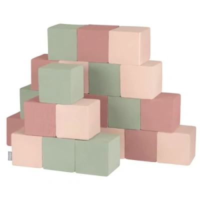 Afbeelding van KiddyMoon Lot de 24 cubes en mousse pour bébé Jouets Montessori avec et beaucoup plaisir les enfants, fabriqué dans l&#039;UE, blocs : bruyère beige sauge
