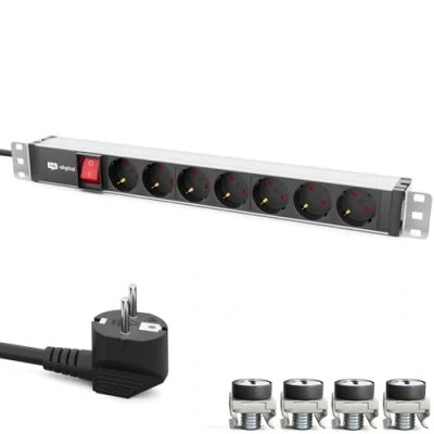 Afbeelding van hb digital Stekkerdoos 19&quot; 7 vakken Voor 1HE serverkast Aluminium profiel 230 VAC / 16 A netwerkkasten en serverkasten met bevestiging Compacte energieverdeling